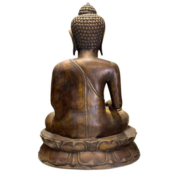 Monumental Javanese Buddha Shakyamuni – Bhumisparsha Mudra – 58 cm – 7.5 kg – Sculpture, Bronze (photo 5 of 10)