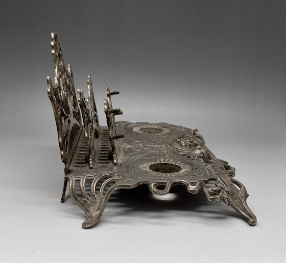 Image 1 of Jugendstil Briefhalter & Schreibzeug – Gusseisen Floral (Modell 1281) – ca. 1900