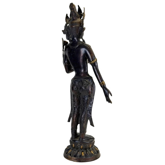 Antigua Tara Verde de Bronce Nepalí - Arte Newar - Valle de Katmandú - Siglo XIX - 68.5 cm – Esculturas (photo 6 of 11)
