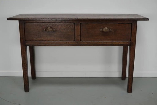 Mesa auxiliar de roble rústica francesa vintage