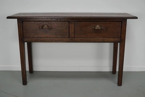 Image 1 of Vintage Franse rustieke landelijke eikenhouten bijzettafel