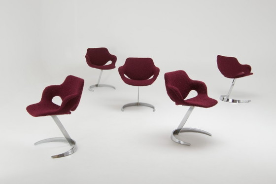 Image 1 of  Sculptural "Scimitar" Dining Set in Burgundy Bouclé - Boris Tabacoff