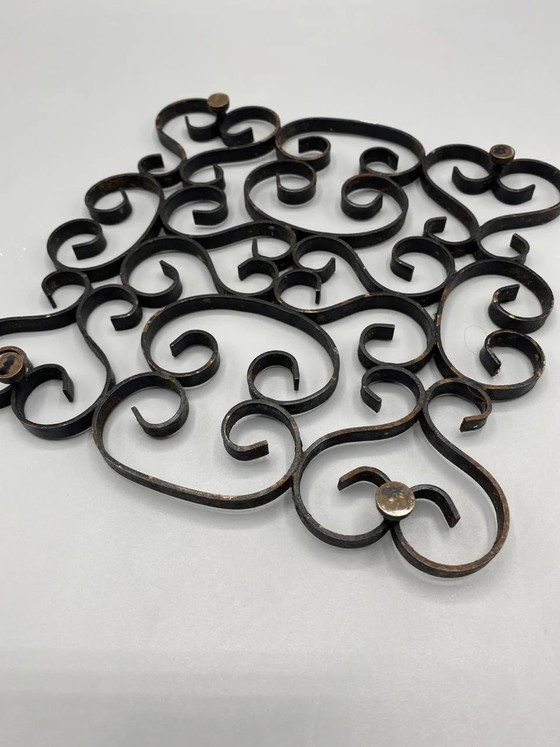 Handcrafted Wrought Iron Trivet with Scrollwork and Arabesque Design, Square Shape – Decorative Objects (photo 2 of 3)