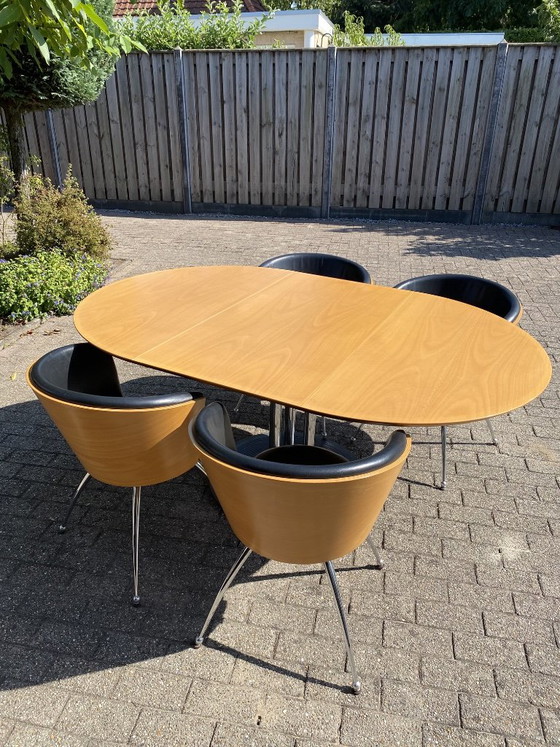 4 sillas de comedor Leolux Giotto y mesa Leolux Trias – Conjuntos de comedor, Leather, Metal (photo 6 of 11)