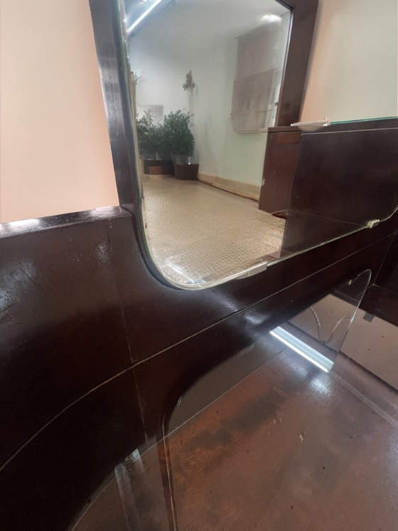 Image 1 of Streamline - Art Deco dressing table with beveled mirror and walnut burl veneer – Germany 1940s / 1950s