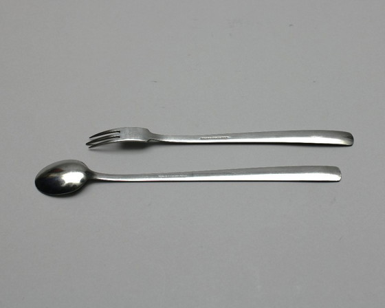 Image 1 of Folke Arström (1907-1997) - Gense Sweden - model Facette - 18-8 stainless steel - set van 6 lepels en 6 vorken (12x) 