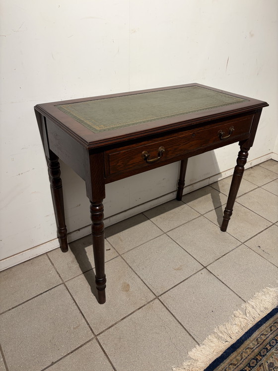 Antiek Engels Bureau Tafeltje Of Bijzettafel Sadeteble – Leather, Wood (photo 3 of 8)