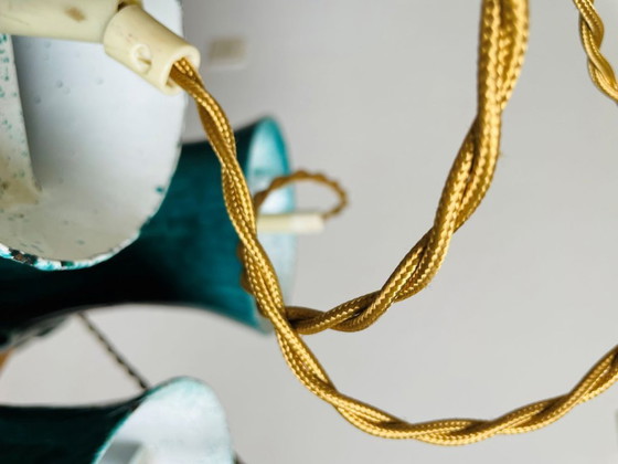 Image 1 of Lampadario a sospensione a cascata a 3 luci in ghisa verde, 1960