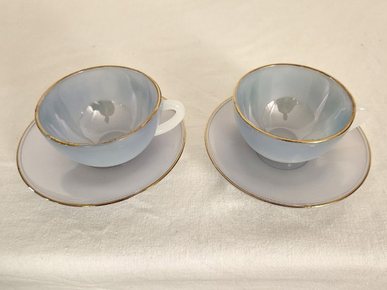 Image 1 of 10 Arcopal vintage iriserende opaline kopjes en schoteltjes