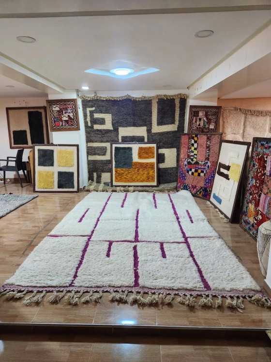 Tappeto berbero marocchino, lana crema con motivi grafici viola, 300x200 cm. – Tappeti, Cotone, Design (photo 2 of 3)