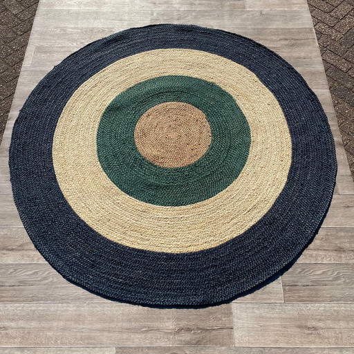 Brinker Carpets Jute Dart Teal Navy Round Rug - 200x200cm