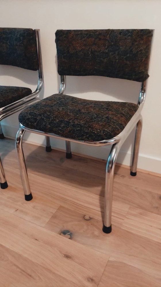Image 1 of 3 Vintage buisframe eetkamer stoelen chroom 