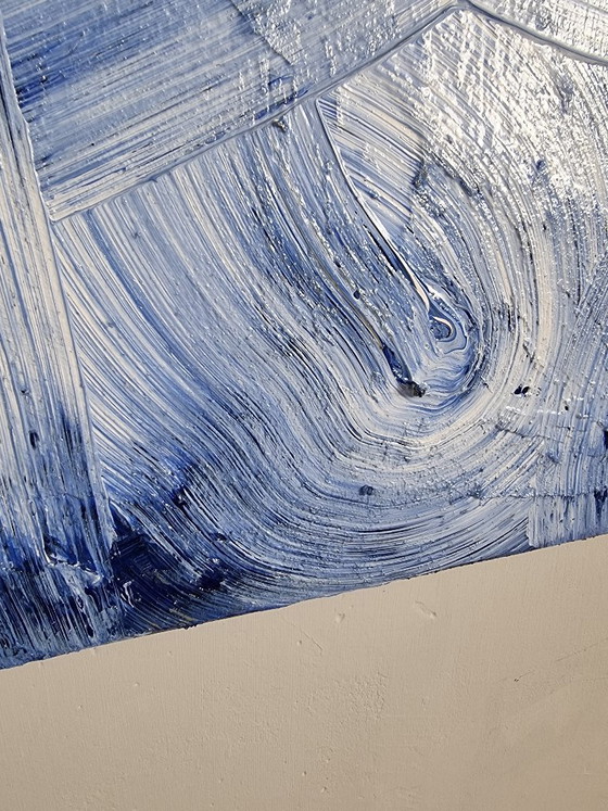 Image 1 of Frances Eckhardt - 100x100 cm handgeschilderd abstact blauw schilderij modern hedendaagse kunst