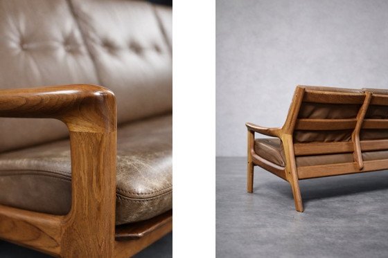 Image 1 of Vintage Mid-Century Danish Modern 3-Seater Brown Leather Sofa by Georg Thams from A/S Vejen Polstermøbelfabrik, 1960s