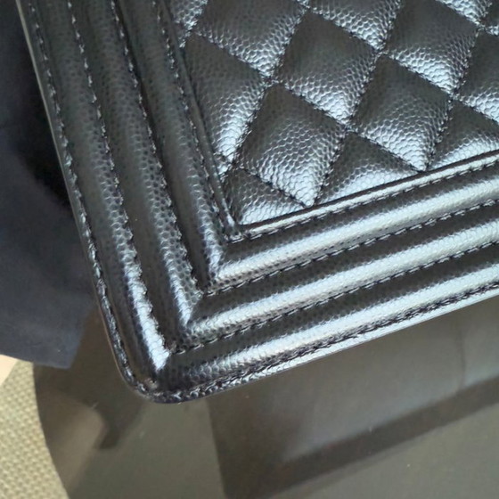 Image 1 of Chanel Boy Medium - Caivar 25CM Quilted Black Ruthenium Silver Hardware