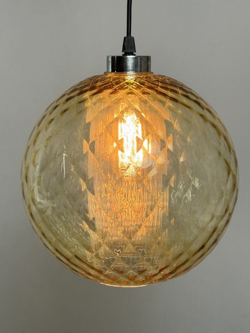 Mid-Century Design Amber Glass Globe Pendant Lamp. Germany, 1960s