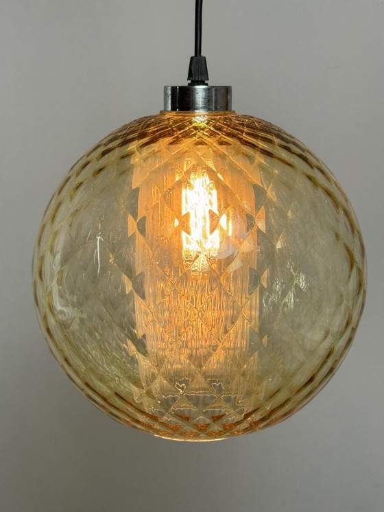 Image 1 of Mid-Century Design Amber Glass Globe Pendant Lamp. Germany, 1960s