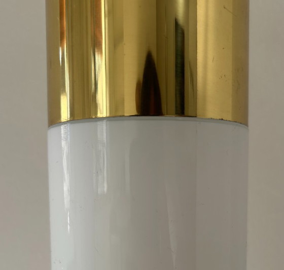 Image 1 of Lampada a sospensione d'epoca in ottone e opalina, Limburg, Germania 1960