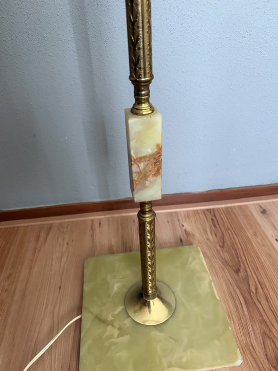 Lampada da Terra Vintage Onice Marmo Ottone Con Paralume – Lampade da terra, Marble, Textile (photo 5 of 11)