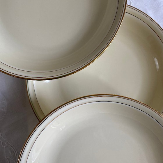Image 1 of 6 antieke soepborden van Limoges-porselein, vintage servies van de koninklijke fabriek.