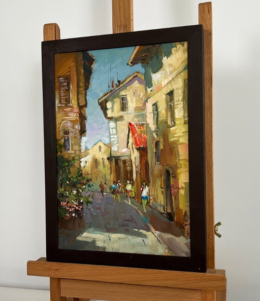Original Oil Painting Summer Street Landscape Summer walk around the city