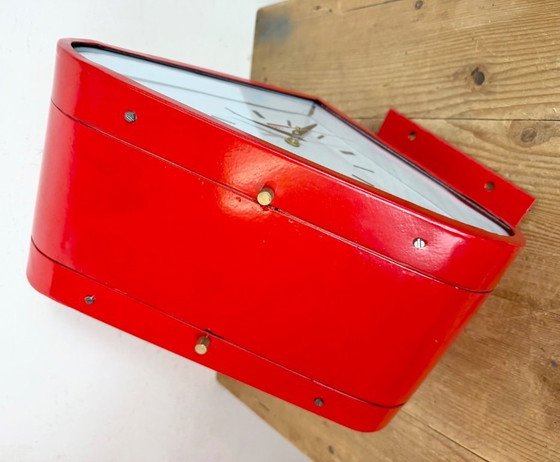 Image 1 of Horloge murale double face Seiko Ships rouge vintage, années 1970