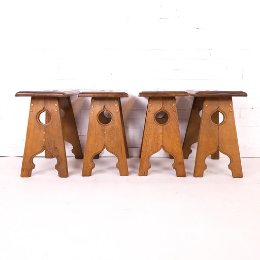 4 Vintage Stools Oak