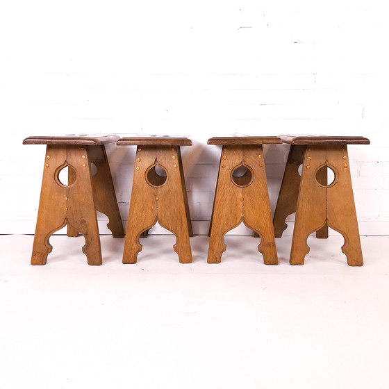 Image 1 of 4 Vintage Stools Oak