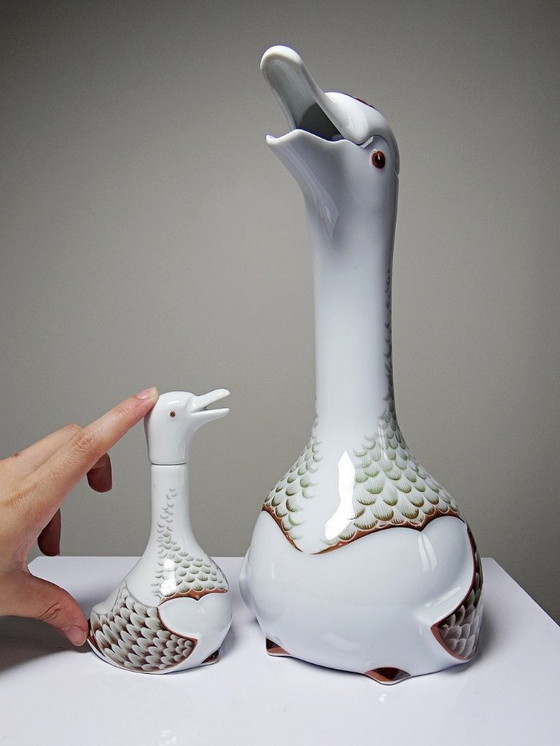 Image 1 of Vintage 80s Haviland Castel carafe and miniature bottle set, after Sandoz for Chabot