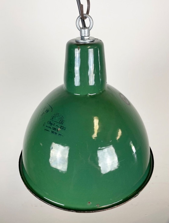 Image 1 of Lampada da fabbrica in smalto verde industriale, anni '60