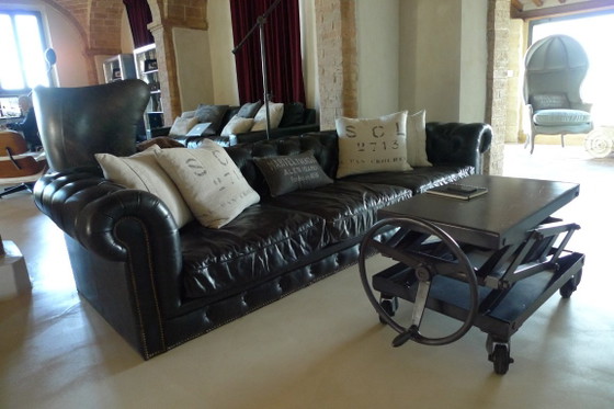 RH 118" Kensington Leather Sofa Black Leather, Restoration Hardware, 3-5 seaters, Textile, Modern (photo 18 of 21)