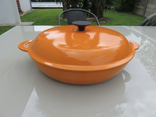 Cocotte "Le Creuset" France, orange enamelled cast iron, diameter 30cm