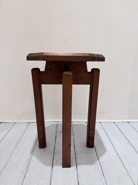 Vintage Brutalist Solid Wood Stool / Side Table (photo 2 of 12)