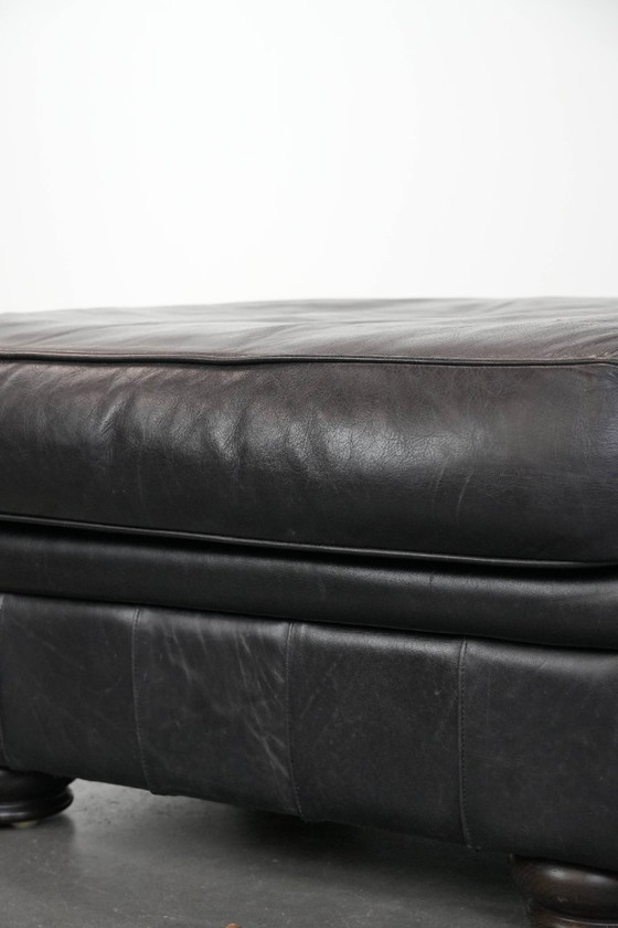 Image 1 of Large and timeless black stool made of cowhide in English style