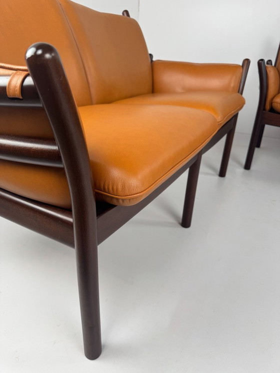 Genius Seating Set, Illum Wikkelsø, Denmark, c. 1960s, C.F.C. Silkeborg, Armchairs, Wood, Leather, Brown (photo 6 of 15)