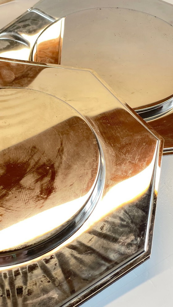 Image 1 of Set van 6 vintage zilveren metalen borden