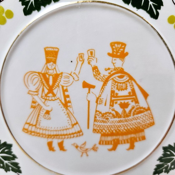 Image 1 of Vintage Large Hollohaza Porcelain Decor Flask | Hungarian Traditional Palinka Bottle | Decorative Folk Art Spirit Decanter