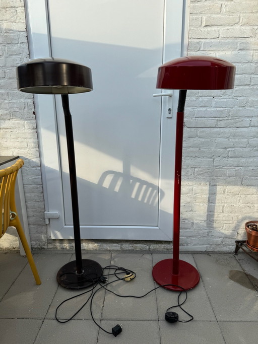 Set of 2 Hala Zeist gooseneck Floor lights – red and brown, 70s
