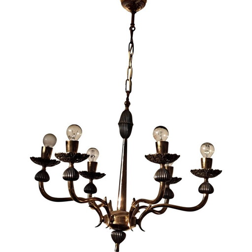Vintage italian gold chandelier with 6 lights, Italy 1970s