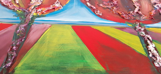 Image 1 of JM gesigneerd schilderij met Titel Tulpenveld