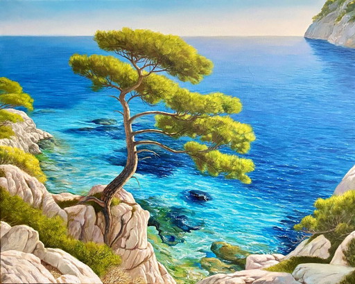 Originales Ölgemälde: Meereslandschaft, Felsen, Natur, Meeresbrise – schilderijen tekeningen, Canvas