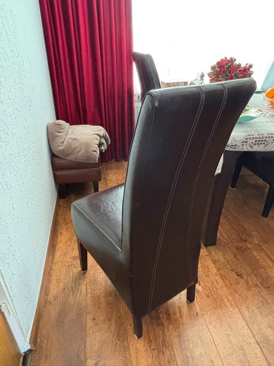 Set di quattro Sedie da pranzo, pelle marrone scuro, Legno, Modern (foto 2 di 5)