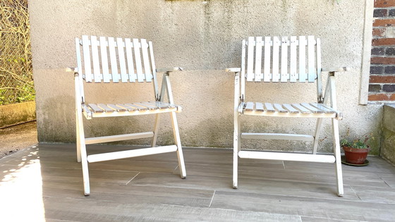 Image 1 of Vintage Wood Folding Garden Armchair by R.Gleizes France