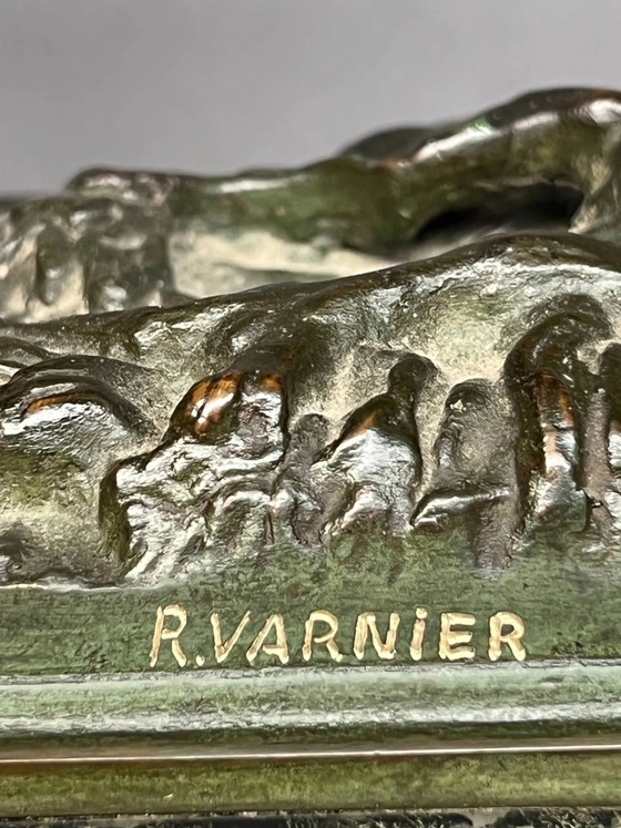 René André Varnier. Figura de bronce de un faisán sobre una base de mármol verde. – Esculturas, Bronze, Marble (photo 6 of 7)