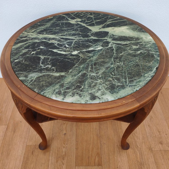 Image 1 of Vintage round wooden coffee table with onyx marble top