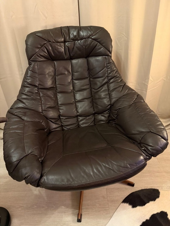 Image 1 of H.W. Klein para Bramin – Sillón con reposapiés – Piel auténtica – Años 60 – Excelente estado
