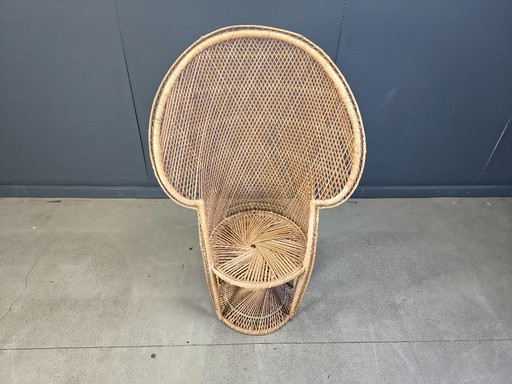 Fauteuil paon vintage en osier, années 1970