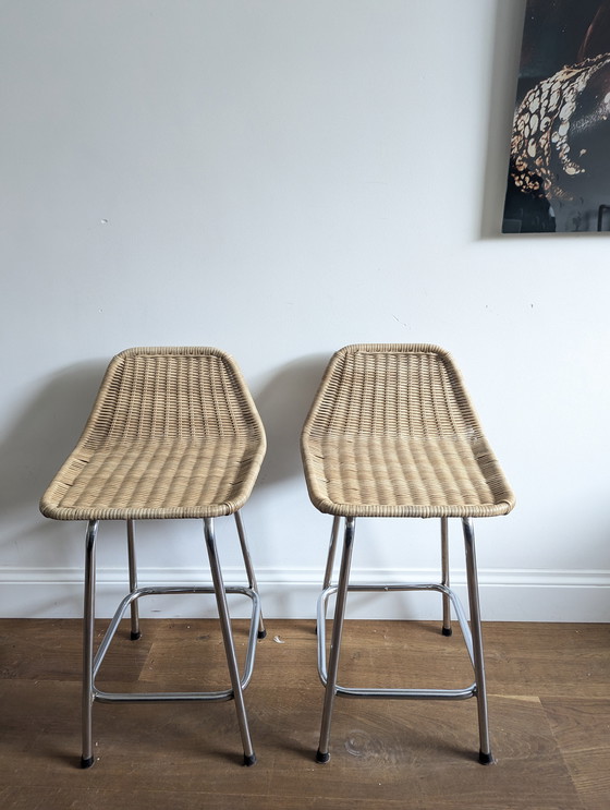 Image 1 of Sgabelli da bar Rohe Noordwolde in canna vintage 2x