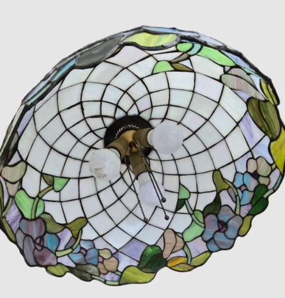 Image 1 of Antieke Tiffany-stijl hanglamp met bloemmotief – 3 lichtpunten