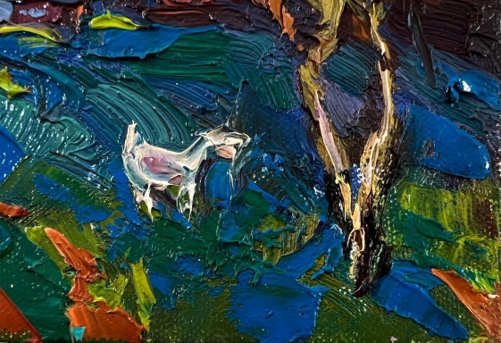 Original Oil Painting Summer Houses Landscape Day Outside The Village – Paintings & Drawings, Canvas (photo 5 of 8)
